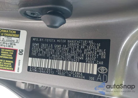 2016 Toyota Corolla Le Plus from USA, damaged, VIN 2T1BURHE7GC610401